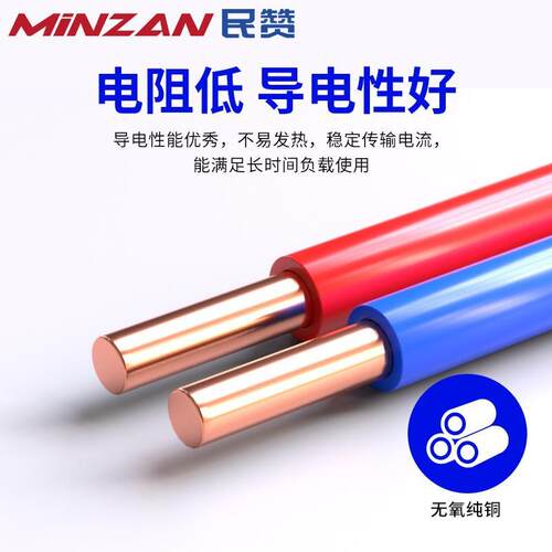 民赞国标纯铜芯家用家装BV电线10/25/50/70/120平方阻燃单芯硬线