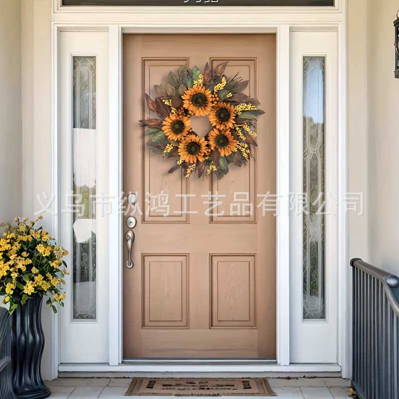 2025新款秋季丰收节花环仿真向日葵泡沫果串庭院装饰