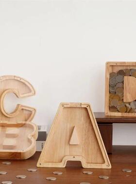 26 English Alphabet Moneybox Coin Money Piggy Bank Wooden Le