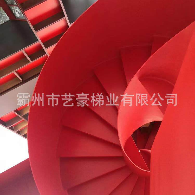 复式家用别墅中柱旋转楼梯室内家用卷板弧形铁艺楼梯量尺设计多层