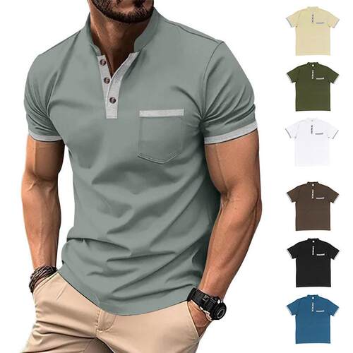 Mens Colorblock Half Placket Zipper Polo Shirt Regular Fit
