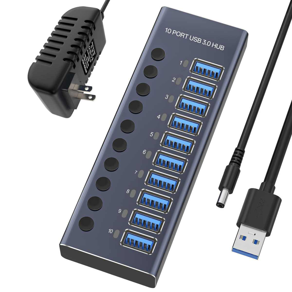 多功能充电USB3.0集线器十口HUB扩展坞带独立开关大电流USB分线器