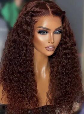 Reddish Brown Kinky Curly Wig Synthetic Lace Front Wigs For