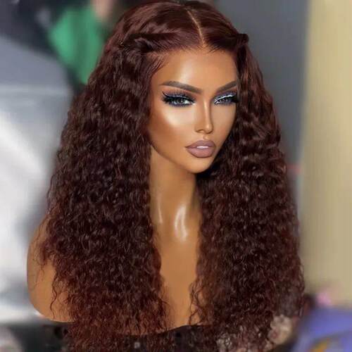 Reddish Brown Kinky Curly Wig Synthetic Lace Front Wigs For