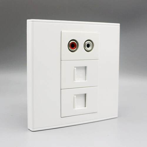 86型2个免打六类网络音频面板CAT6千兆网线带AV双孔莲花红白插座