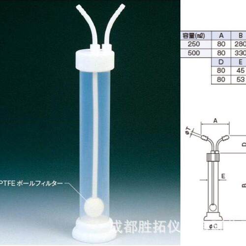 实验室用筒型特氟龙洗气，PFA管型气体吸收