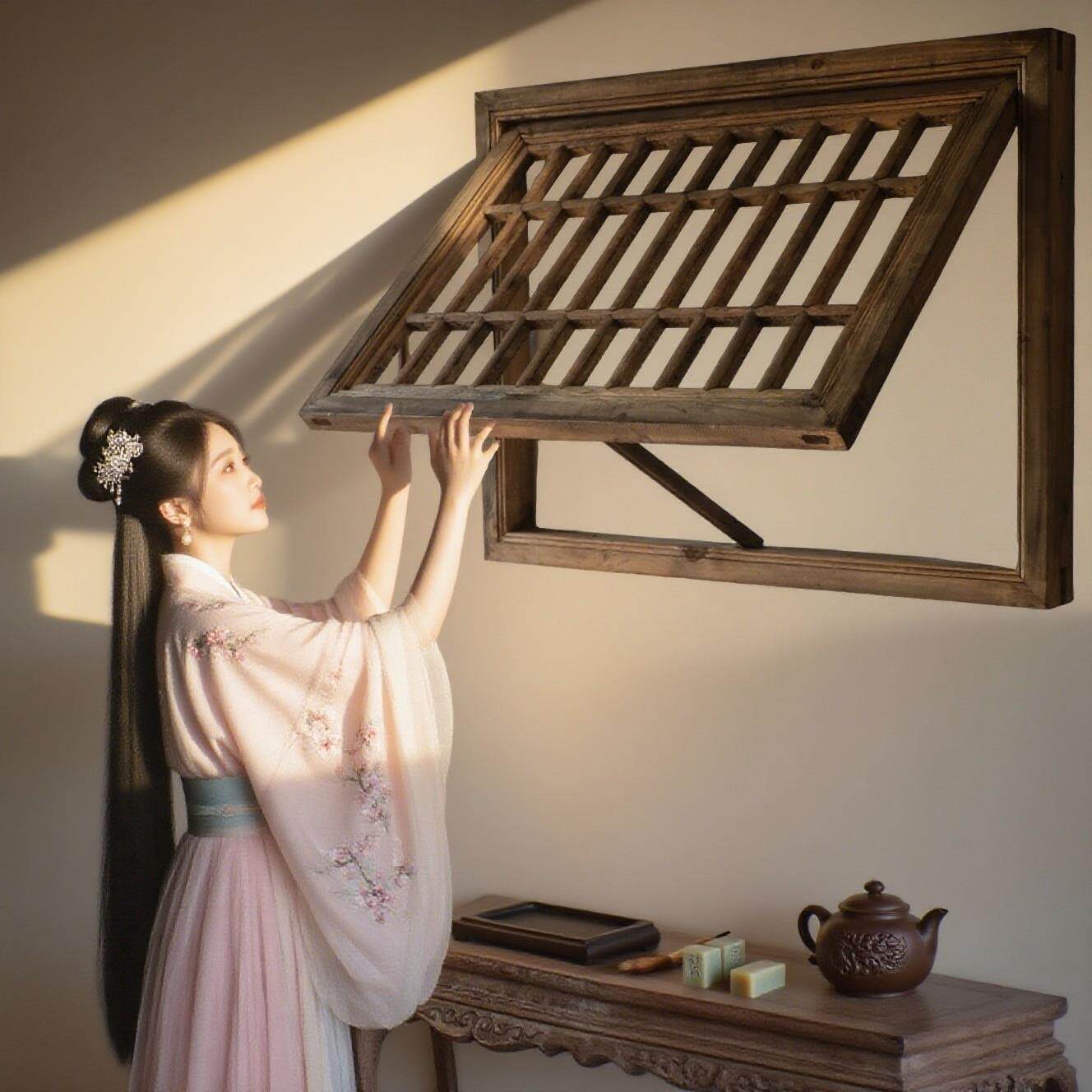 翻窗旧窗东阳窗复古支摘支摘小姐上木雕雕花门窗窗棂做古风花窗窗