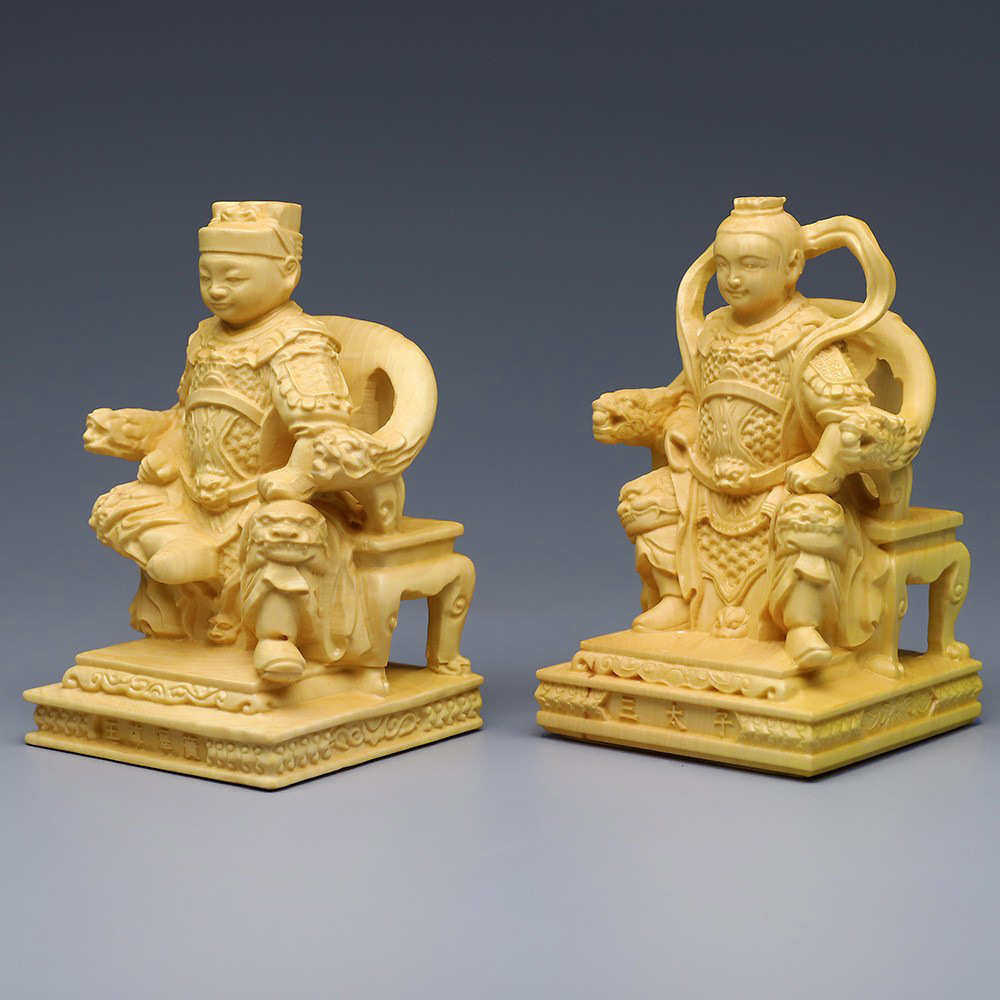 黄杨木雕光泽天王实木雕刻神像摆件脱椅坐椅三太子玄天上帝武财神