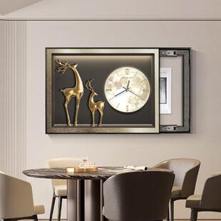 轻奢电表箱装饰画带钟表麋鹿客厅配电箱遮挡挂画免打孔电闸盒壁画