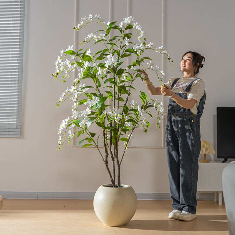 高端垂丝茉莉仿真茉莉假花树室内落地假树摆件橱窗绿植物造景装饰
