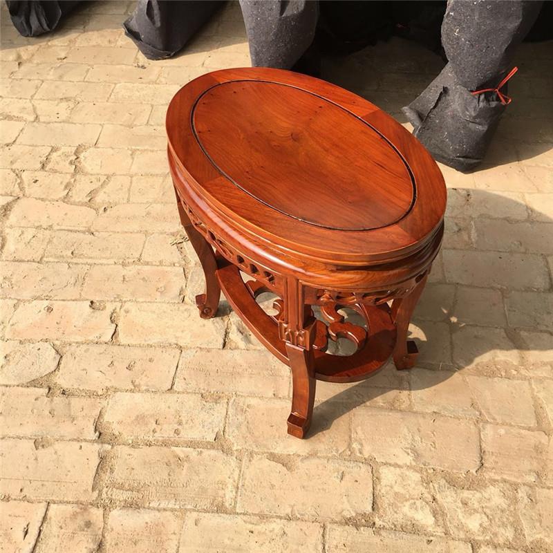简约现代实木花架鱼缸架子椭圆花几盆景奇石桌客厅地面木质置物架