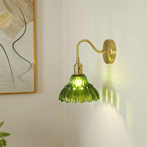 壁灯中咖啡厅灯北欧网床头灯绿宿玻璃古风红复古美式墙开关自带民