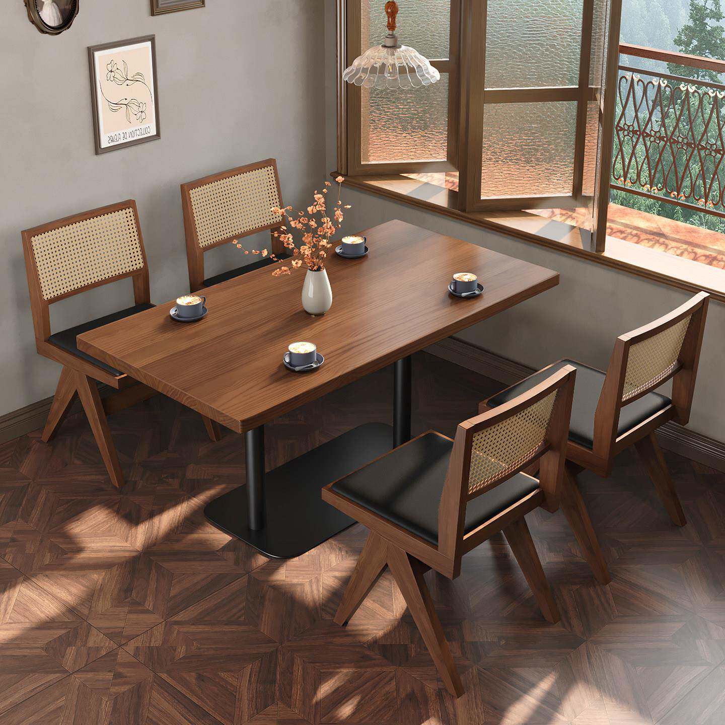 中古风餐厅实木餐桌长方形商用网红打卡店桌椅奶茶咖啡馆桌子2506