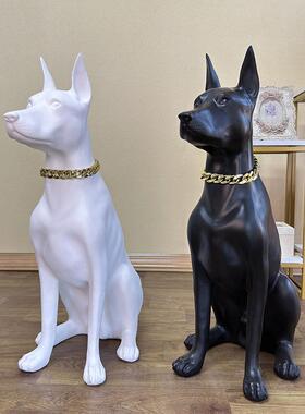 家居客厅装饰看门狗雕塑仿真杜宾犬摆件别墅花园门口大型落地庭院