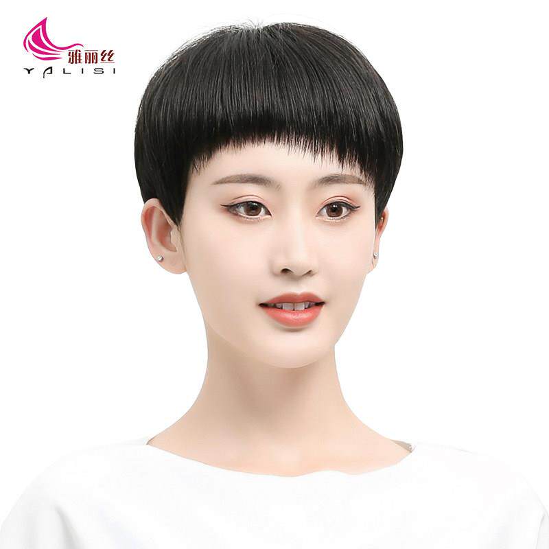 假发女全头套真发短发假发套气质自然直发斜浏海透气女士假发头套