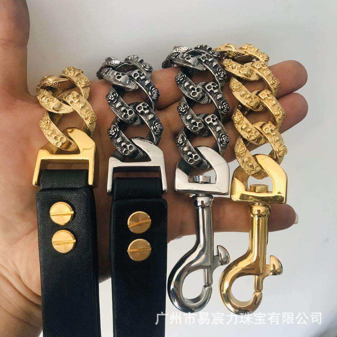 厂家热销爆款不锈钢狗链项圈脖圈狗绳中大型犬狗狗牵引绳牢固嘻哈