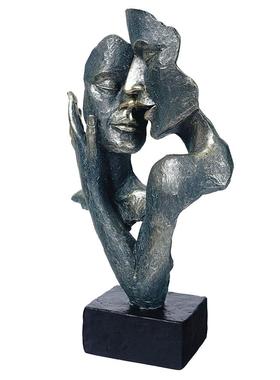 情侣沉默是金抽象树脂工艺品家居展示柜桌面装饰复古人物摆件