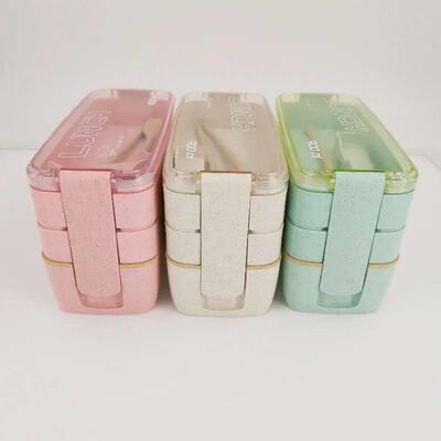 Healthy Material Lunch Box 3 Layer Wheat Straw Bento Boxes M