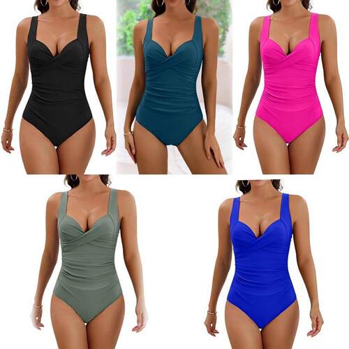 Conservative one-piece bikini tight fitting deep V-neck