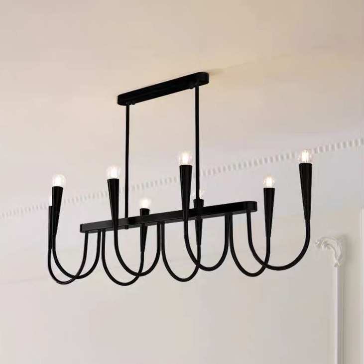 法式美式复古餐厅灯中古风金色黑色蜡烛长条餐桌岛台饭厅LED吊灯