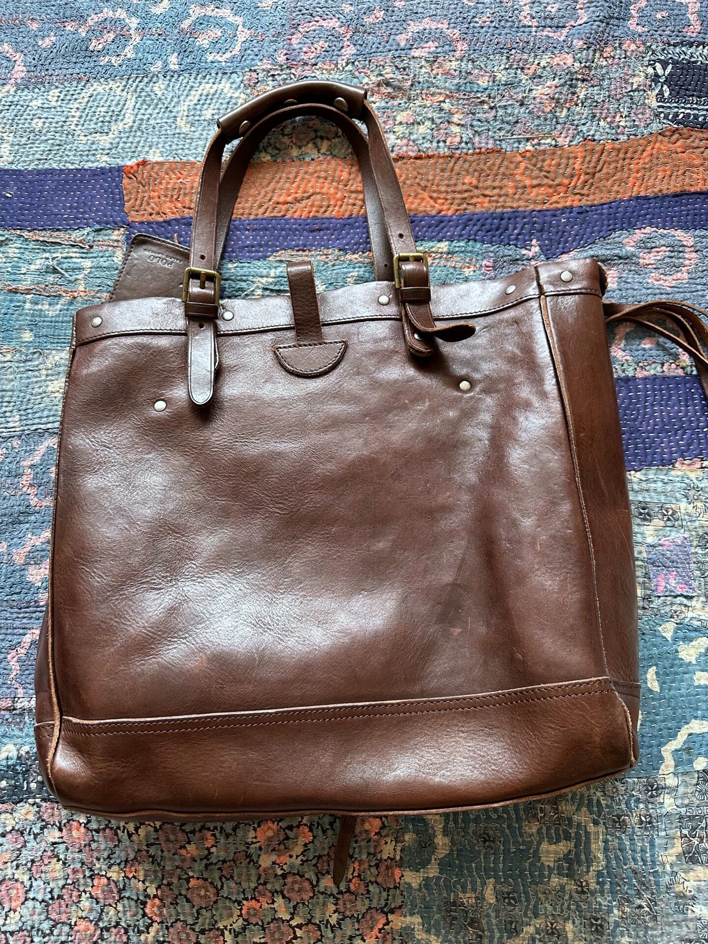 Ralph Lauren Brown Leather Rivet Tote — front