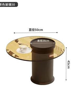 岩板圆形茶MSN几厅家用轻奢现简约大小型黑色户茶客桌玻璃意式代