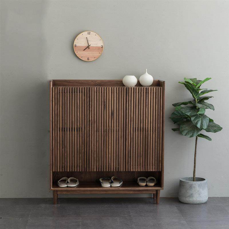 北欧黑胡桃全实木玄关柜透气鞋柜现代简约大容量鞋架家用门口收纳