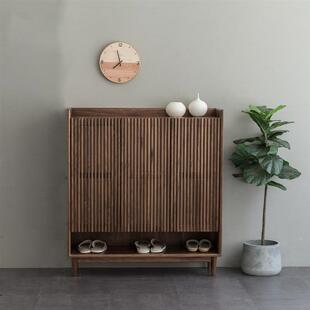 北欧黑胡桃全实木玄关柜透气鞋柜现代简约大容量鞋架家用门口收纳