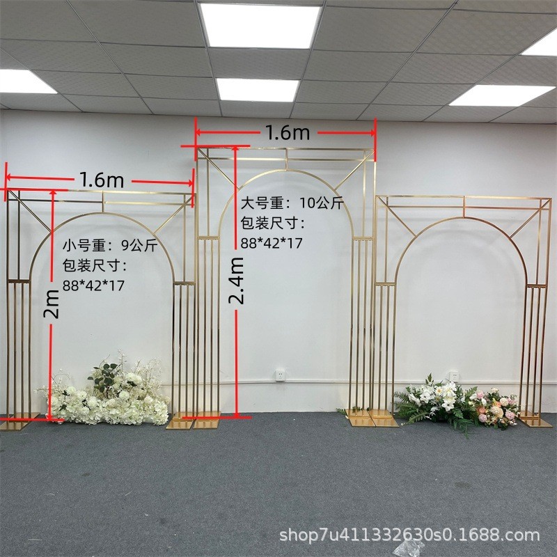 跨境镀新款金背景架婚JOW子婚庆铁艺道具外户礼斜角多杠拱门屏风