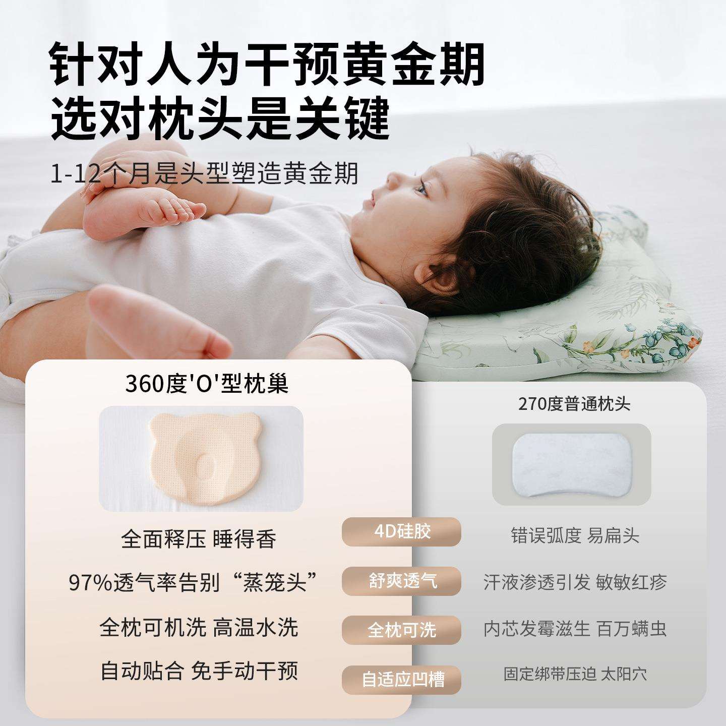喜卡缇婴儿枕头儿童定型枕0到6个月新生宝宝四季通用专用纠正头型