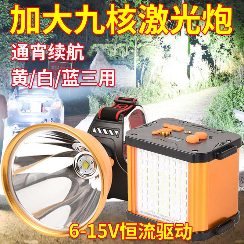 激光式P100头灯矿灯疝气强光充电超亮分体头戴led手电筒远射钓鱼