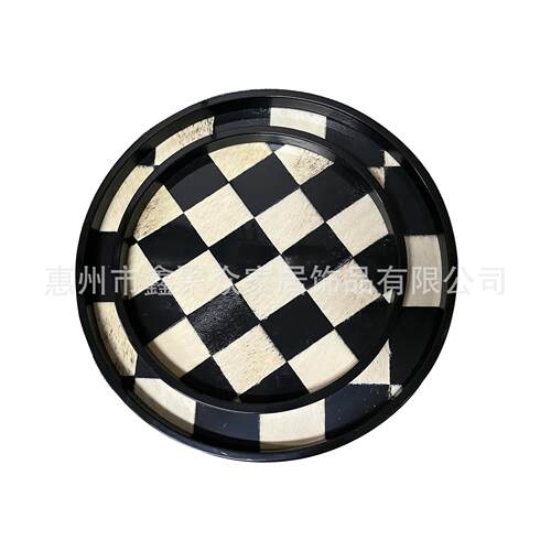 聚众轻奢钢琴烤漆仿马毛中古托盘棋盘格家居售楼处样板间收纳摆件