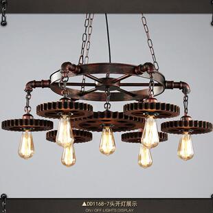 酒吧美发店铺怀旧齿铁艺术风灯具 lo创f轮754t复古工业吊灯意个性