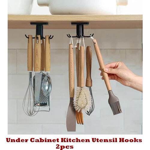 Under Cabinet Kitchen Utensil Hooks Hanging Rack 2pcs