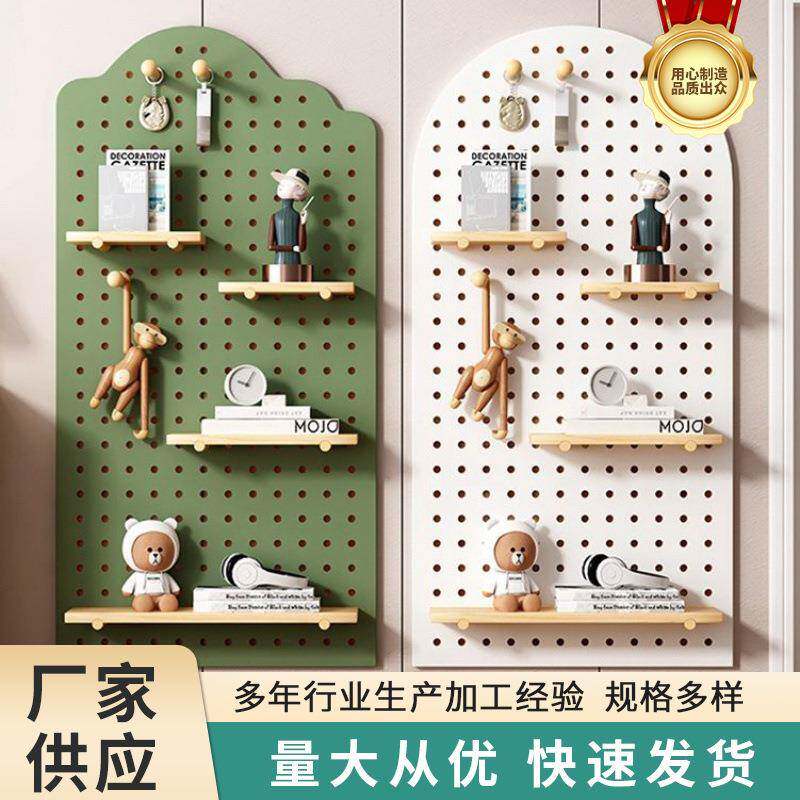洞洞板玄关墙面置物架墙上实木挂板入户隔板收纳墙壁架