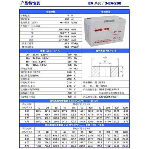 赛动力蓄电池3-EV-260 赛6V260AH电动汽车混合动力汽车用