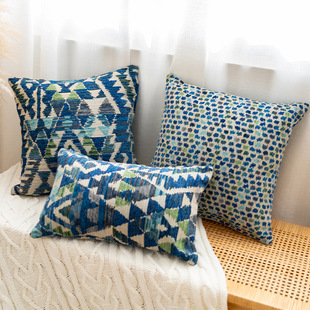 现货速发摩洛哥民族风靠垫套客厅沙发藏青色织提花抱枕腰靠枕卧室