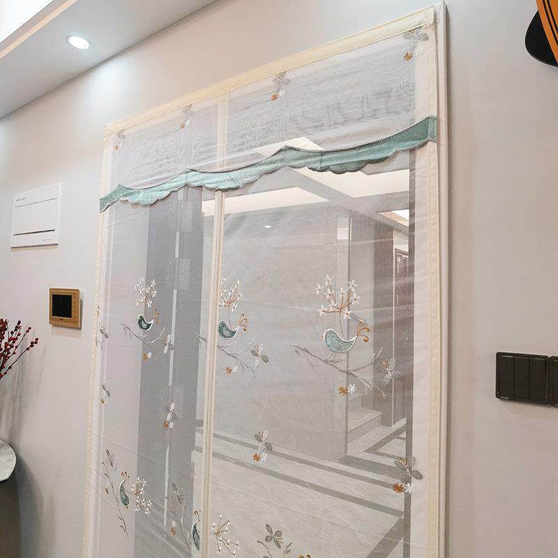 轻奢植绒纱防蚊门帘白色磁性防蚊子纱门大门房间长磁铁条免安装