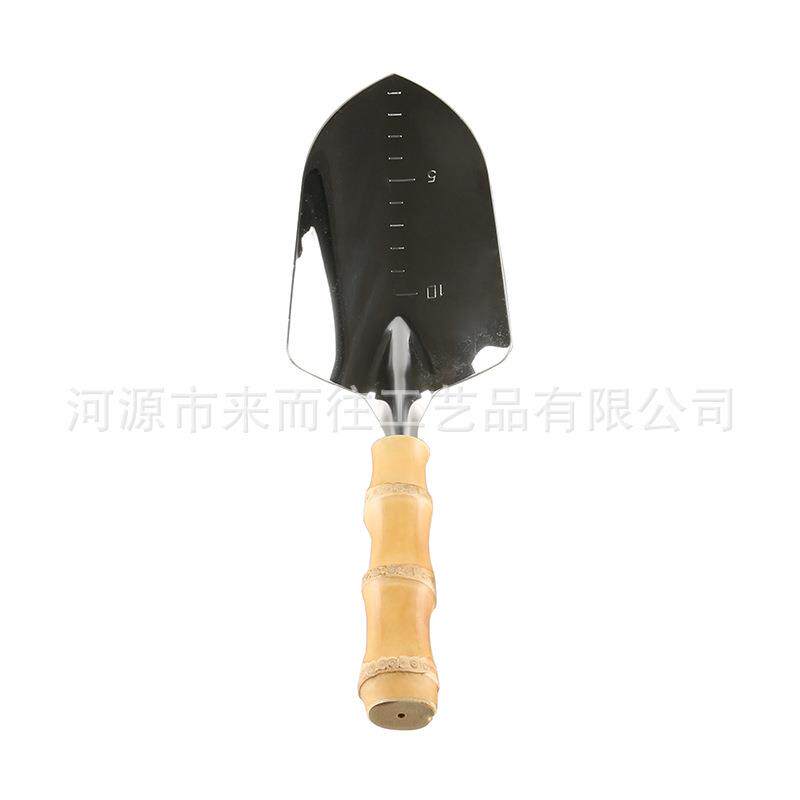园林艺工具不锈钢竹节根木柄花草盆栽种植施肥料挖土带刻度宽铲子