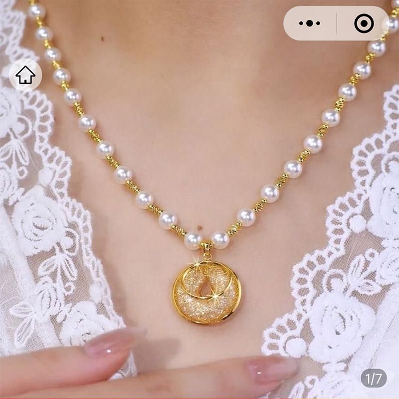 乐选好货金丝平安扣项链女款轻奢高级感珍珠锁骨链法式吊坠毛衣链