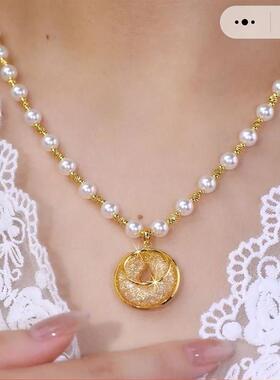 乐选好货金丝平安扣项链女款轻奢高级感珍珠锁骨链法式吊坠毛衣链