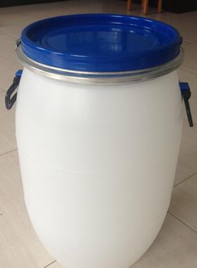 60L白色塑料桶圆桶法兰桶60KG抱箍桶大口化工桶大容量油桶