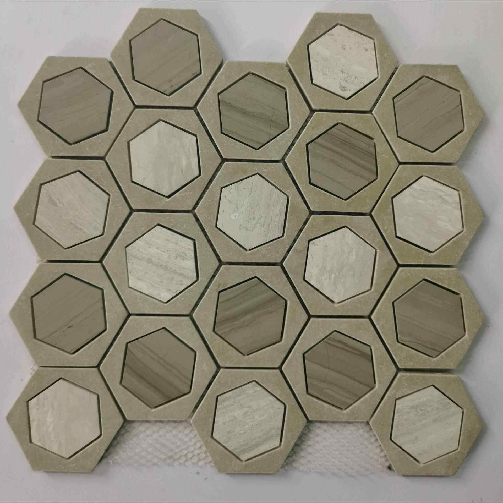 现代简约六边形蜂窝大理石马赛克 餐厅背景墙卫生间阳台铺地砖