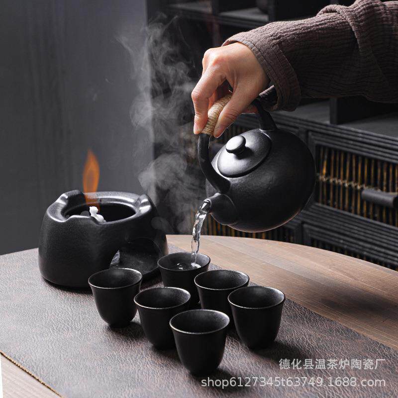 矮炉炭烧煮茶烧水壶酒精炉餐厅酒店家用德化陶瓷底座中式加热保温