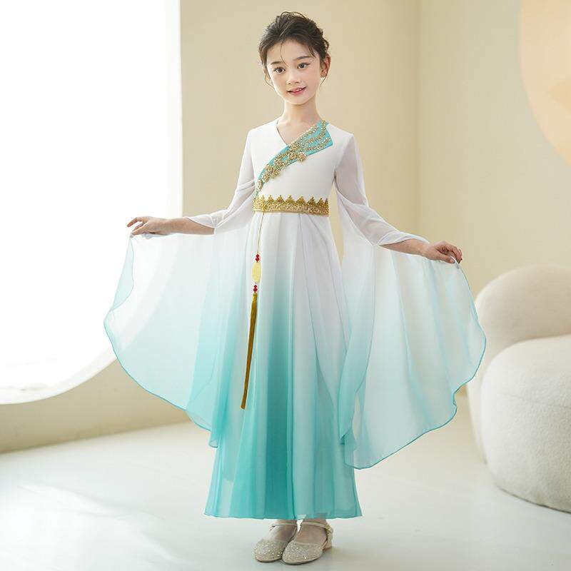 儿童朗诵合唱演出服中小学生古筝比赛女童民乐演奏礼服中国风汉服