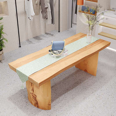 轻奢原木服装展示桌中岛流水台实木展示架鞋包展示台大板摆放长桌