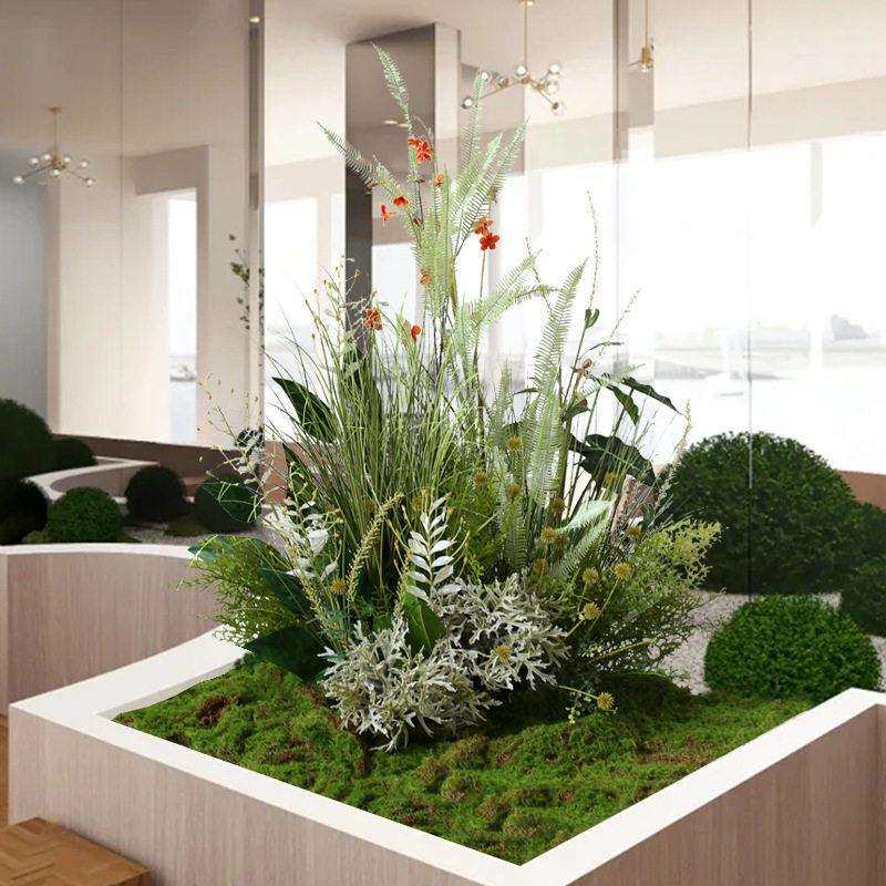 橱窗展柜小型植物造花草ltao6841景青堆店铺假绿植装饰苔小景花丛
