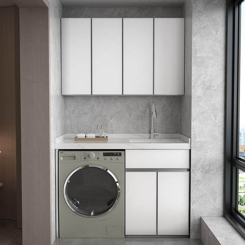 阳台洗衣柜组合岩板台面陶瓷水槽洗衣机一体柜太空铝洗衣台盆