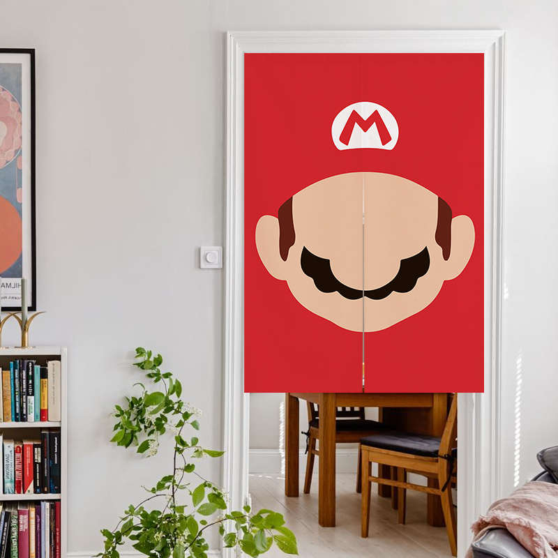 卡通马里奥门帘隔断厨房洗手间布艺半帘装饰遮挡儿童房帘子魔术贴