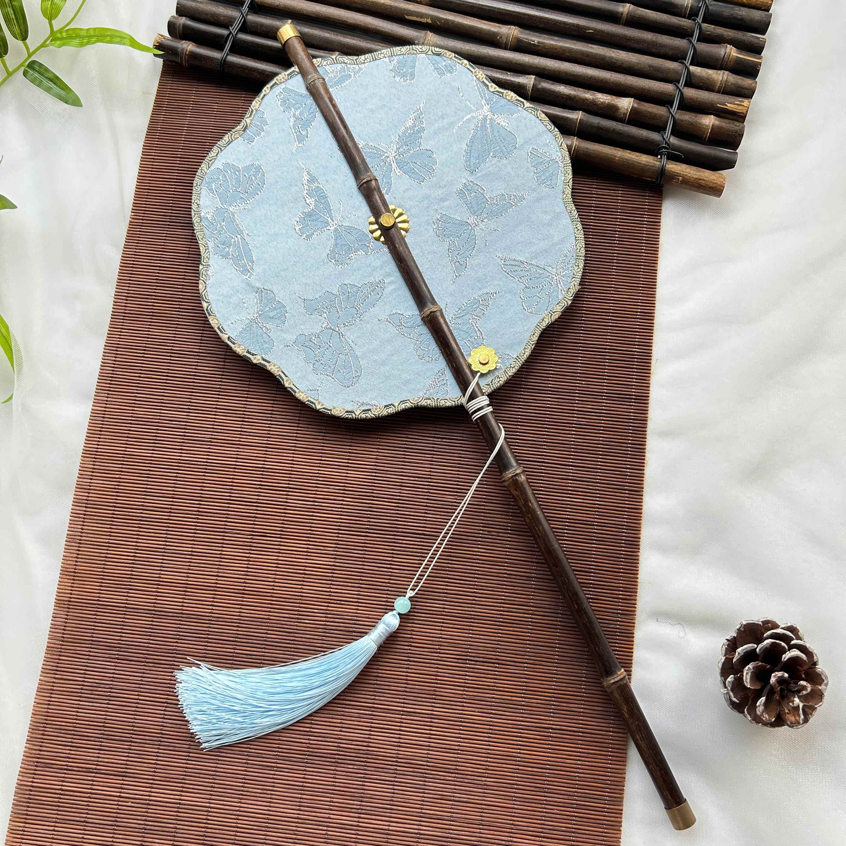 古风紫竹腰扇可卷曲长柄扇子团扇古典扇搭配汉服旗袍拍照走秀腰扇